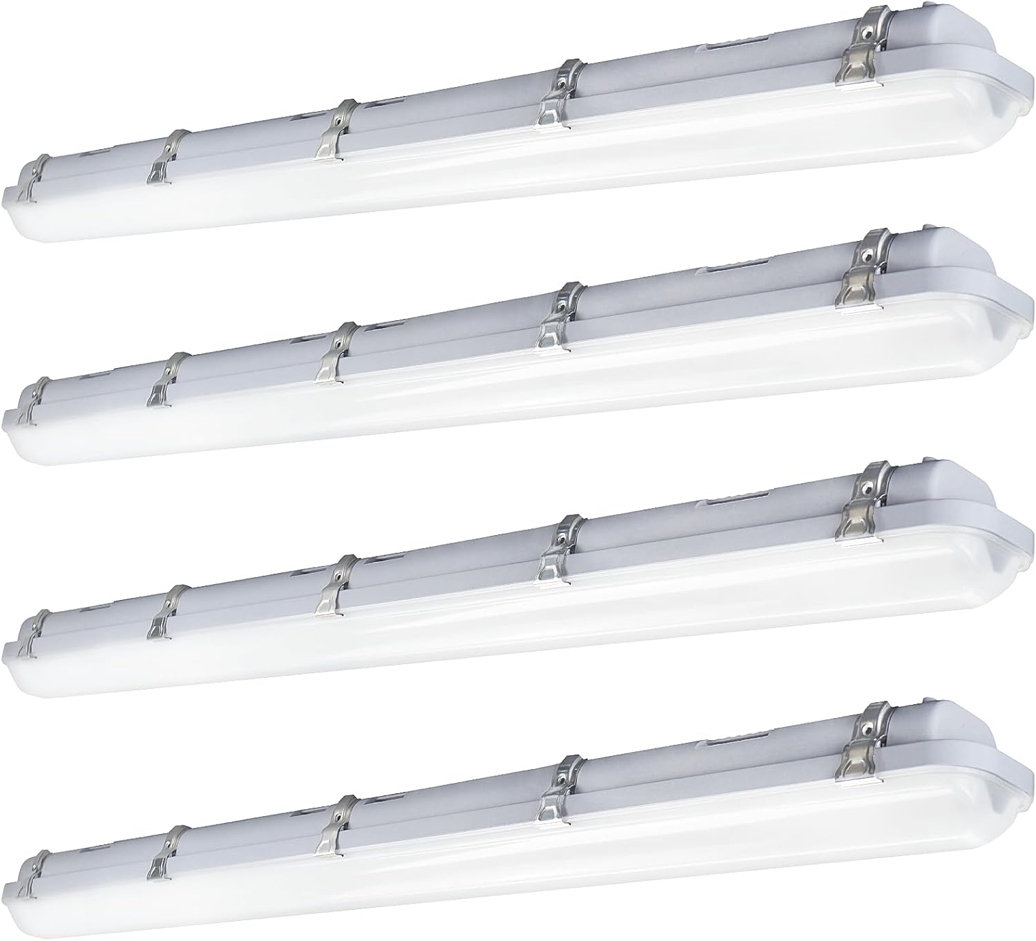 JTT 4FT LED Vapor Tight Light, 60W/50W/40W IP65 Waterproof LED Outdoor Indoor Shop Light 6000K/5000K/4000K CCT, Vapor Proof Fixture for Garage Shop Basement Barn Car-Wash, 4-Pack ETL Listed