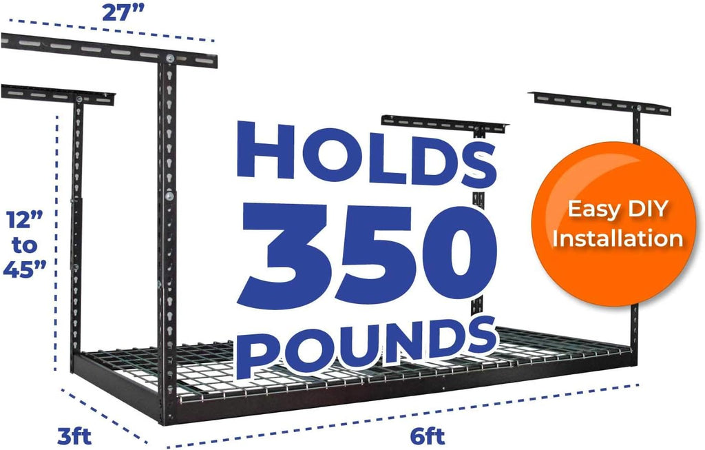 MonsterRax Overhead Garage Storage Rack - Heavy Duty Storage with 400 lb Capacity, Easy Adjustable Ceiling Mount Shelves (3x6 Hammertone, 12"-45")