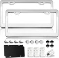 Mirror Polished Heavy Duty Stainless Steel License Plate Frame with Chrome Screw Caps, 2 Holes Rust-Proof Chrome-Like Finish Stainless Steel License Plate Frames 2 Pack