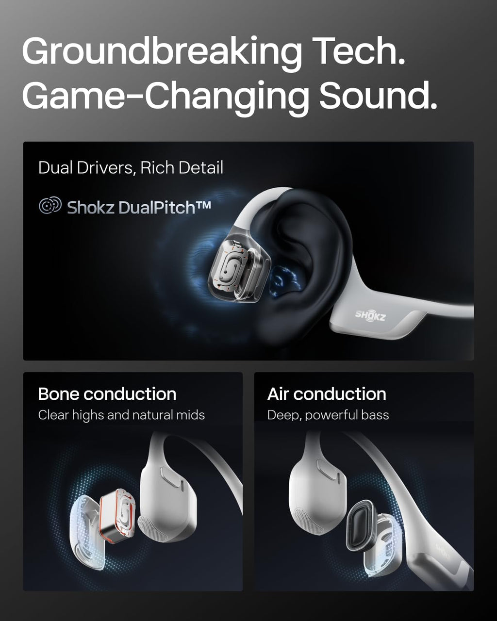 SHOKZ New OpenRun Pro 2 - Open-Ear, Bone Conduction Sport Headphones - with Reflective Strip - Sweat Resistant, Workout Headphones - Secure, Wireless, Comfortable Fit-Deep Bass and Smart Mic App