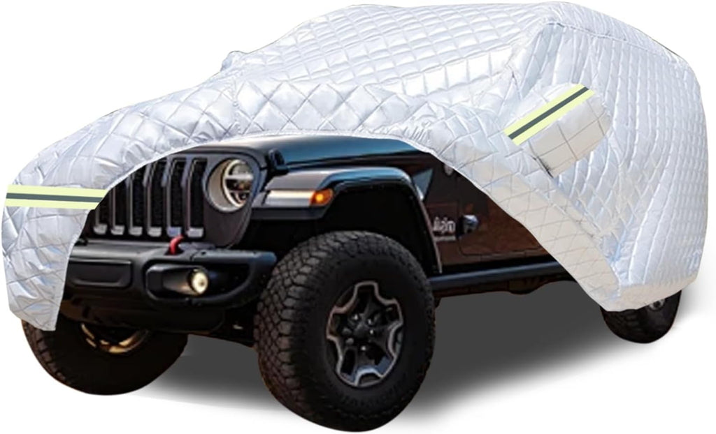 7 Layers Waterproof Heavy Duty Car Covers for Automobiles All Weather Season Anti-Hail UV Protection Snowproof Outdoor 15.4LBS Full Cover Universal Fit SUV 191" to 207"