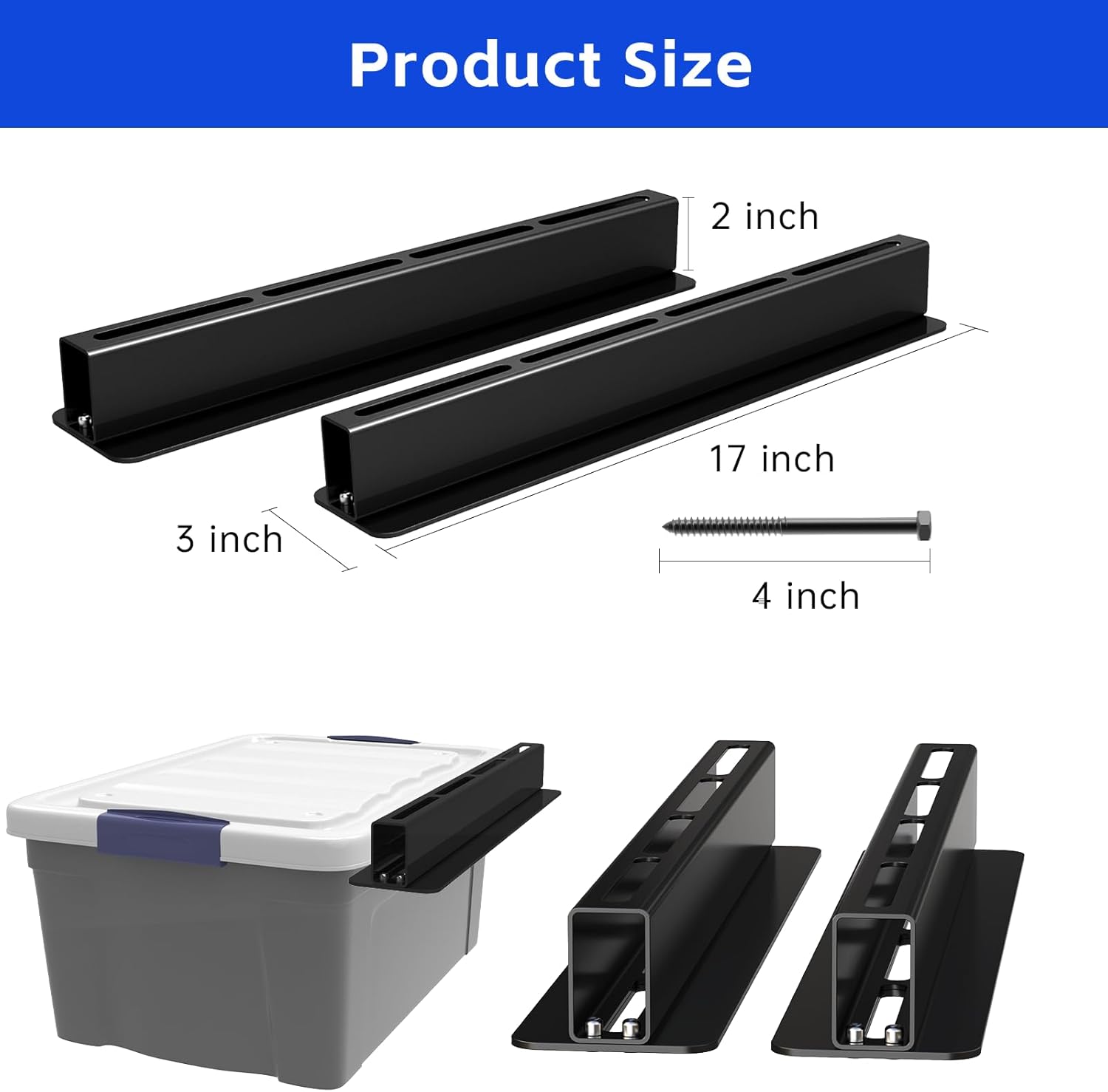 3 Pack Overhead Storage Bin Rack, Ceiling Racks for Utility Bins Organization, Heavy Duty Rack Ceiling Garage Storage for Supports Most Bins Container (for 2 Bins, Bins are not included)