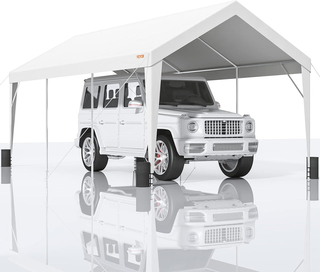VEVOR Upgraded 10x20 ft Heavy Duty Carport Car Canopy, Car Port Garage Boat Shelter Party Tent with 8 Reinforced Poles and 4 Weight Bags, UV Resistant Waterproof Tarp for SUV, Truck, Boat