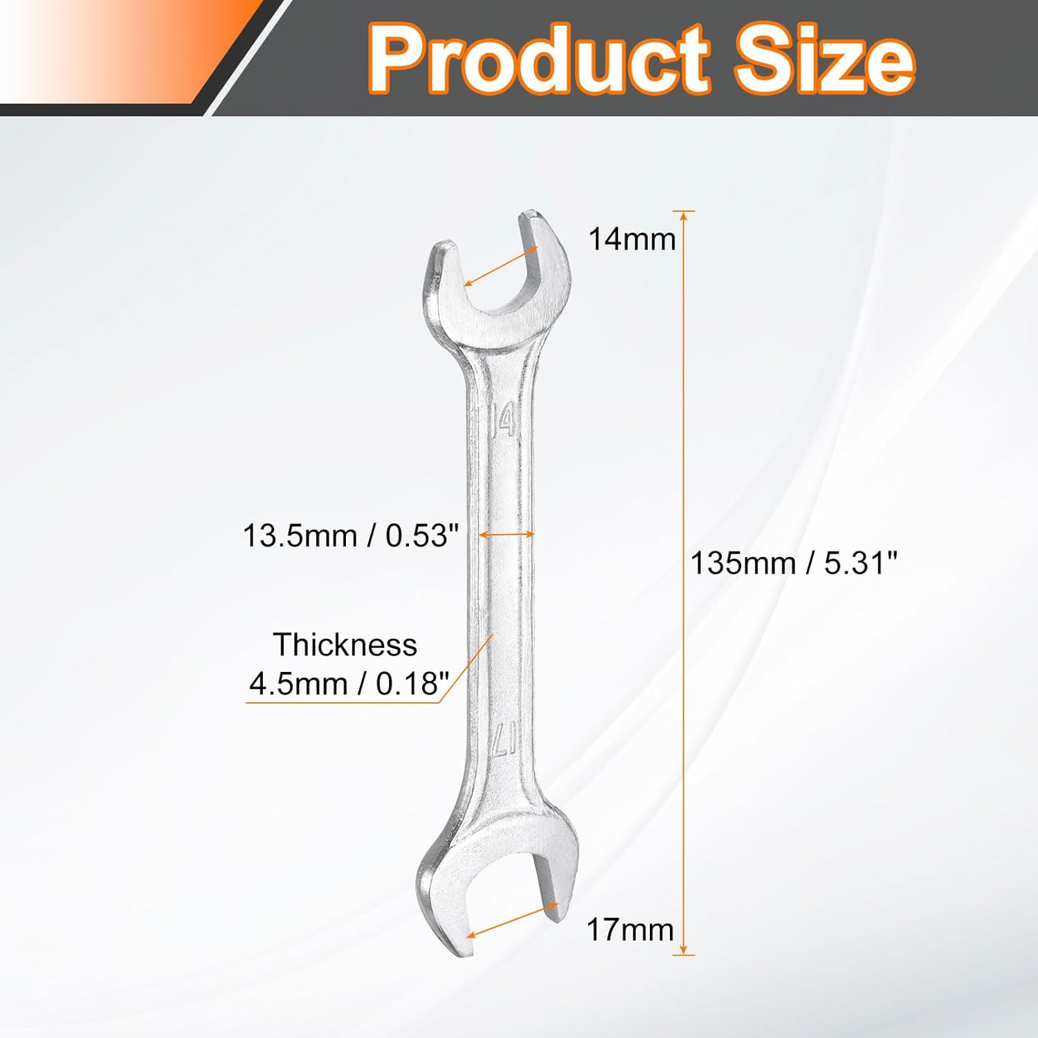 HARFINGTON Double Open End Wrench 14mm x 17mm Metric 15 Degree Offset Angle Small Flat Head Wrench Galvanizing Open Ended Spanner for Automotive Repair Furniture Assembly