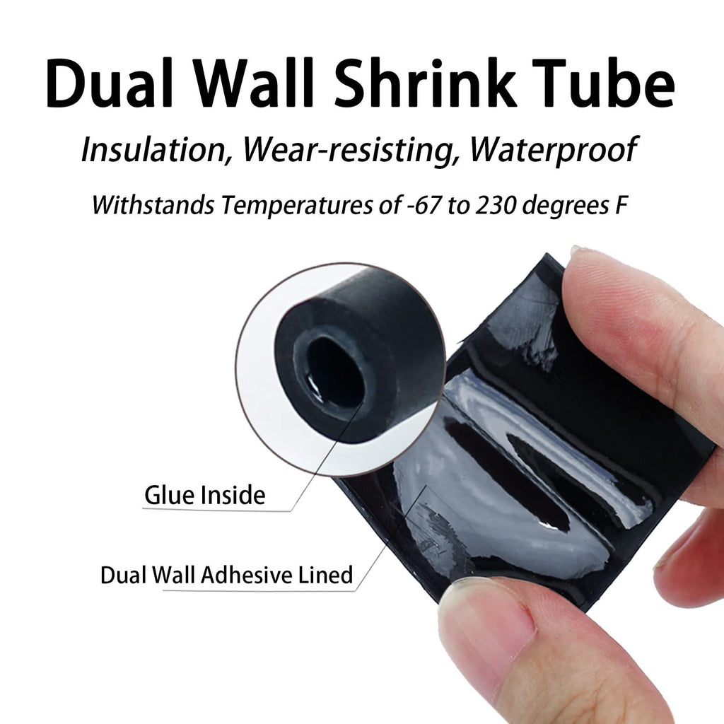 3:1 Ratio Heat Shrink Tubing Roll Adhesive Lined Industrial Marine Grade Dual Wall Heat Shrink Tube Waterproof and Sealed Black (1/2 inches(12.7 mm), 10 Feet)