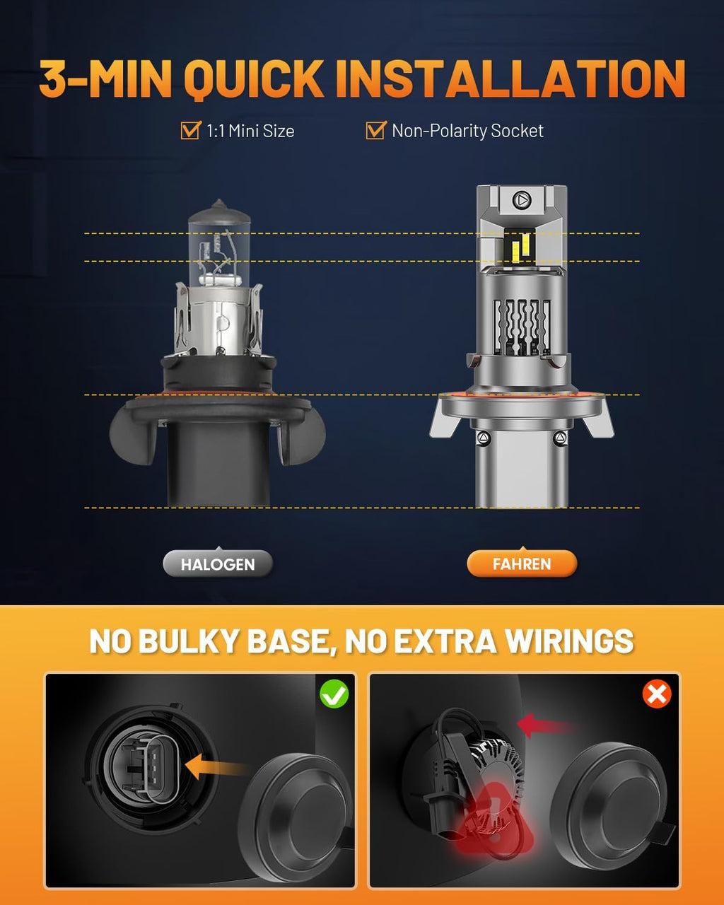 forenner Fahren H13/9008 LED Bulb Hi/Lo Beam, 900% Super Brighter 6500K, 1:1 Size H13 Fog Light Bulb, 70000+Hrs Lifespan, Direct Installation, CANbus Ready, Pack of 2