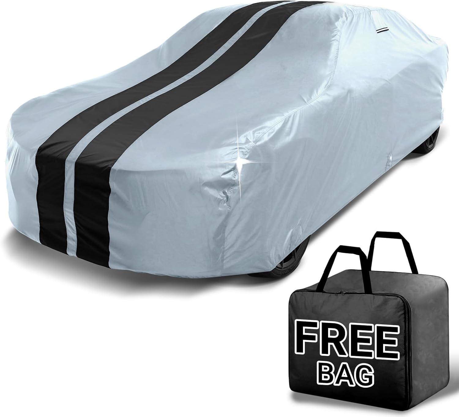 iCarCover Custom Car Cover for Chevy Chevy II Wagon (1962-1968) Waterproof All Weather Rain Snow UV Sun Protector Full Exterior Indoor Outdoor Car Cover (Stripe - Gray/Black)