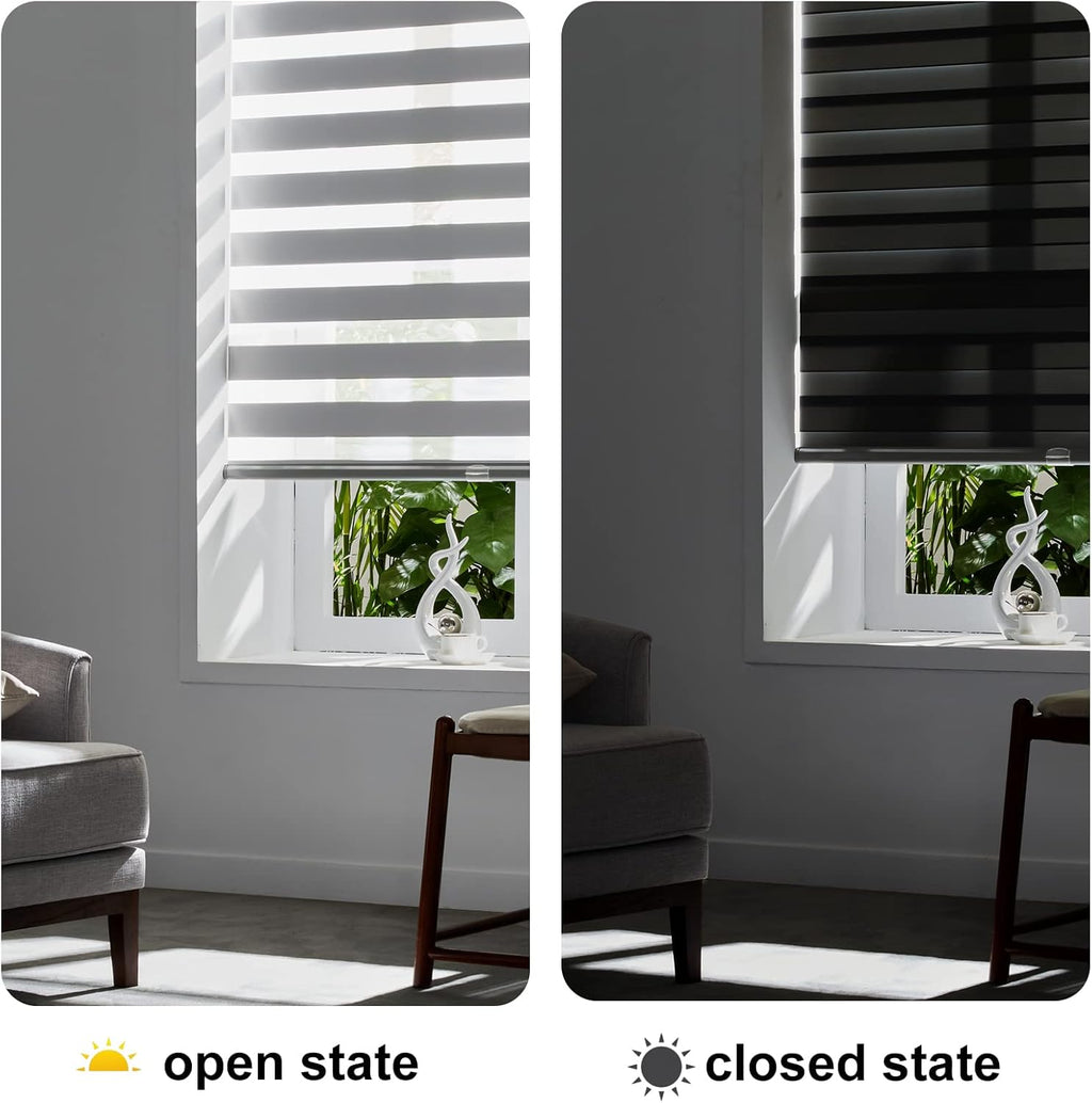 Persilux Zebra Window Blinds, Cordless Room Darkening Roller Blinds (23" W x 72" H, Grey) Roller Blinds Cordless Light Filtering, Light Control for Day and Night…
