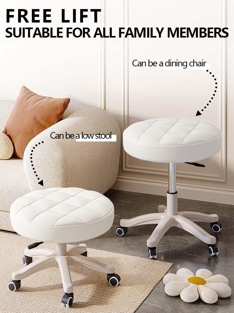 Small Chair Round Rolling Stool with Wheels PU Leather Height Adjustable Swivel Drafting Work SPA Salon Stools Home Office Chair,4 Pack