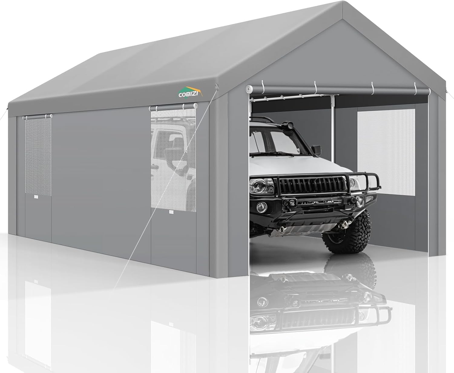 COBIZI Carports 10x20 Heavy Duty Car Canopy Garage with Removable Sidewalls & Doors, Galvanized Frame Portable Carport Canopy with Built-in Sandbags & All-Season Tarp for Car Boat Truck, Gray