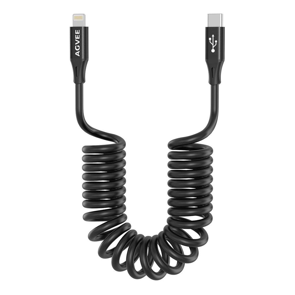AGVEE 2 Pack 3ft Coiled Short USB-C to Lightning Charging Cable [MFI Certified] 30W PD Fast Charger Cord in Car for iPhone 14/13/12/11/XS/8/7/6/5 CarPlay, iPad, iPod, Black