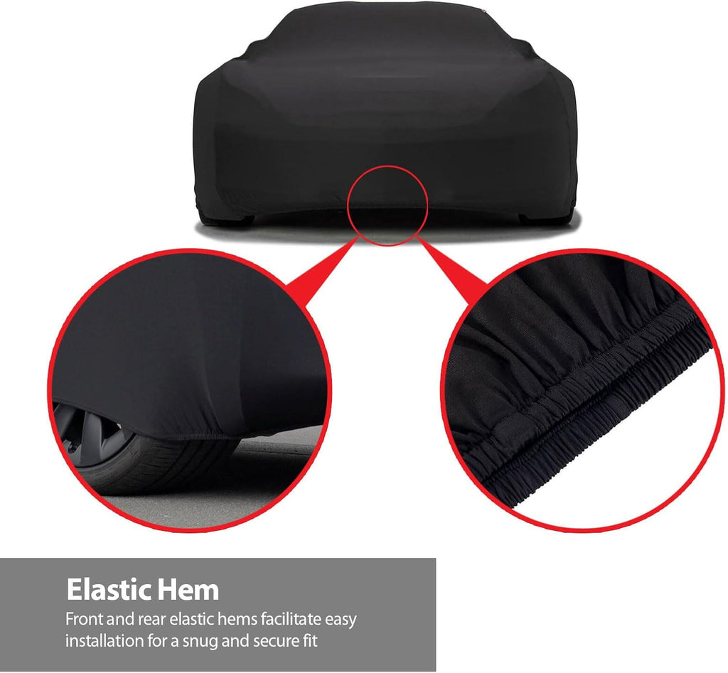DaShield SoftTec Indoor Stretch Satin Car Cover for Hyundai Elantra 2021-2025 Sedan 4-Door Elastic Flexible High-end Luxury Dust-Proof Protection, Car Show, Underground Garage, Black