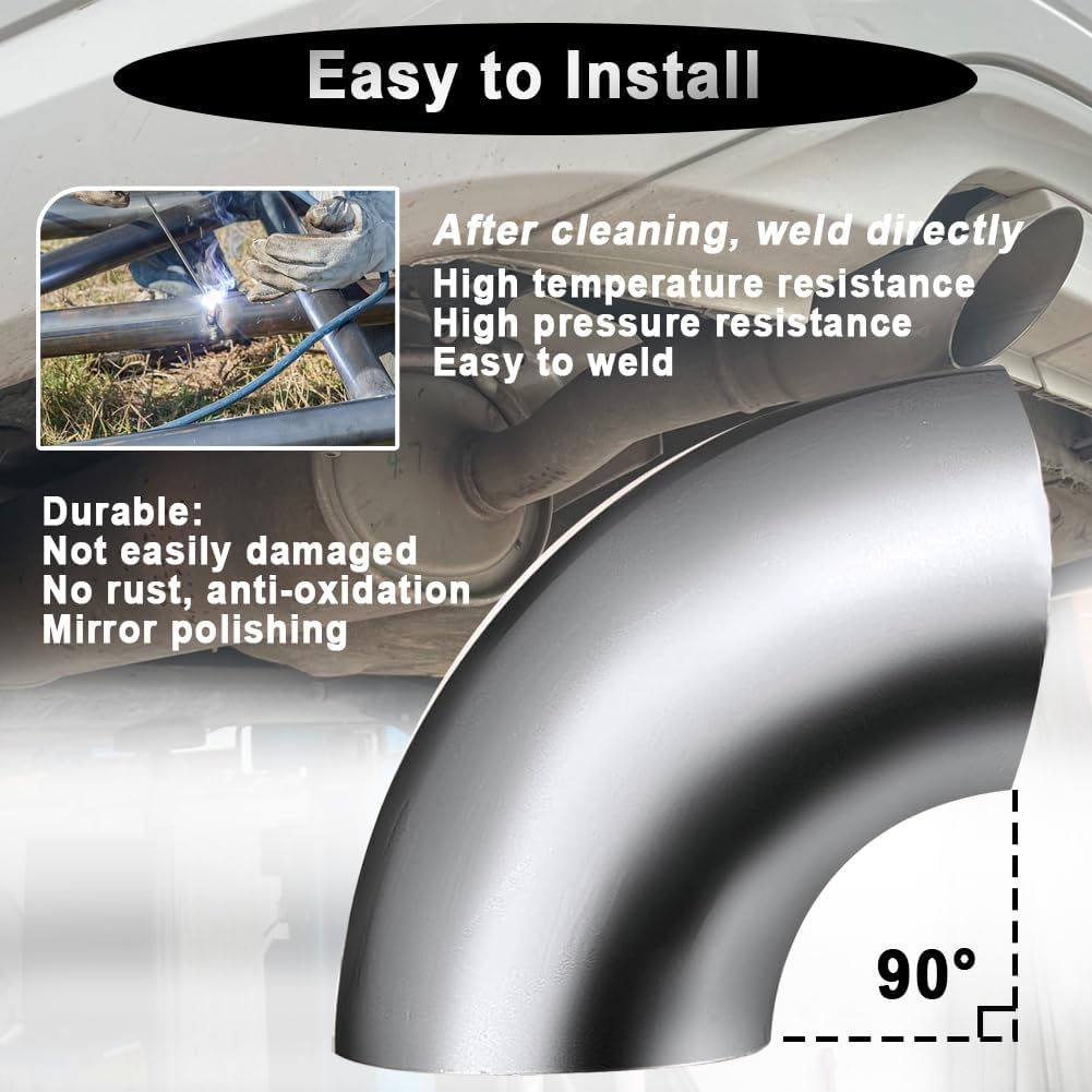 OD 1.5 Inch 90 Degree SS304 Stainless Steel Bend Tube Exhaust Elbow Pipe for Car Modified Exhaust System 1.5" Piping Silver Tone，Stair Handrail (1pcs)