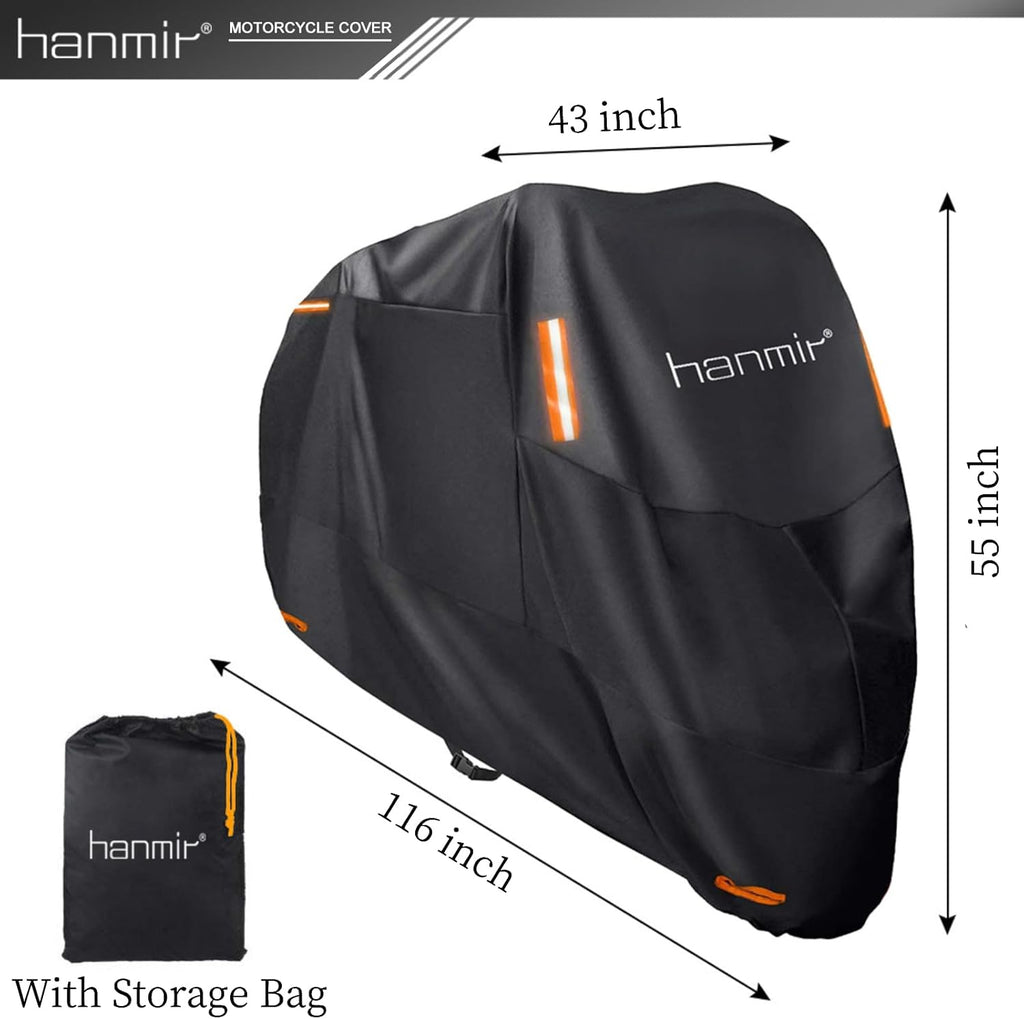 Motorcycle Cover,Motorbike Cover All Season Universal Weather Waterproof Outdoor UV Protection with 4 Reflective Strips & Storage Bag,4XL Motorcycles Vehicle Cover