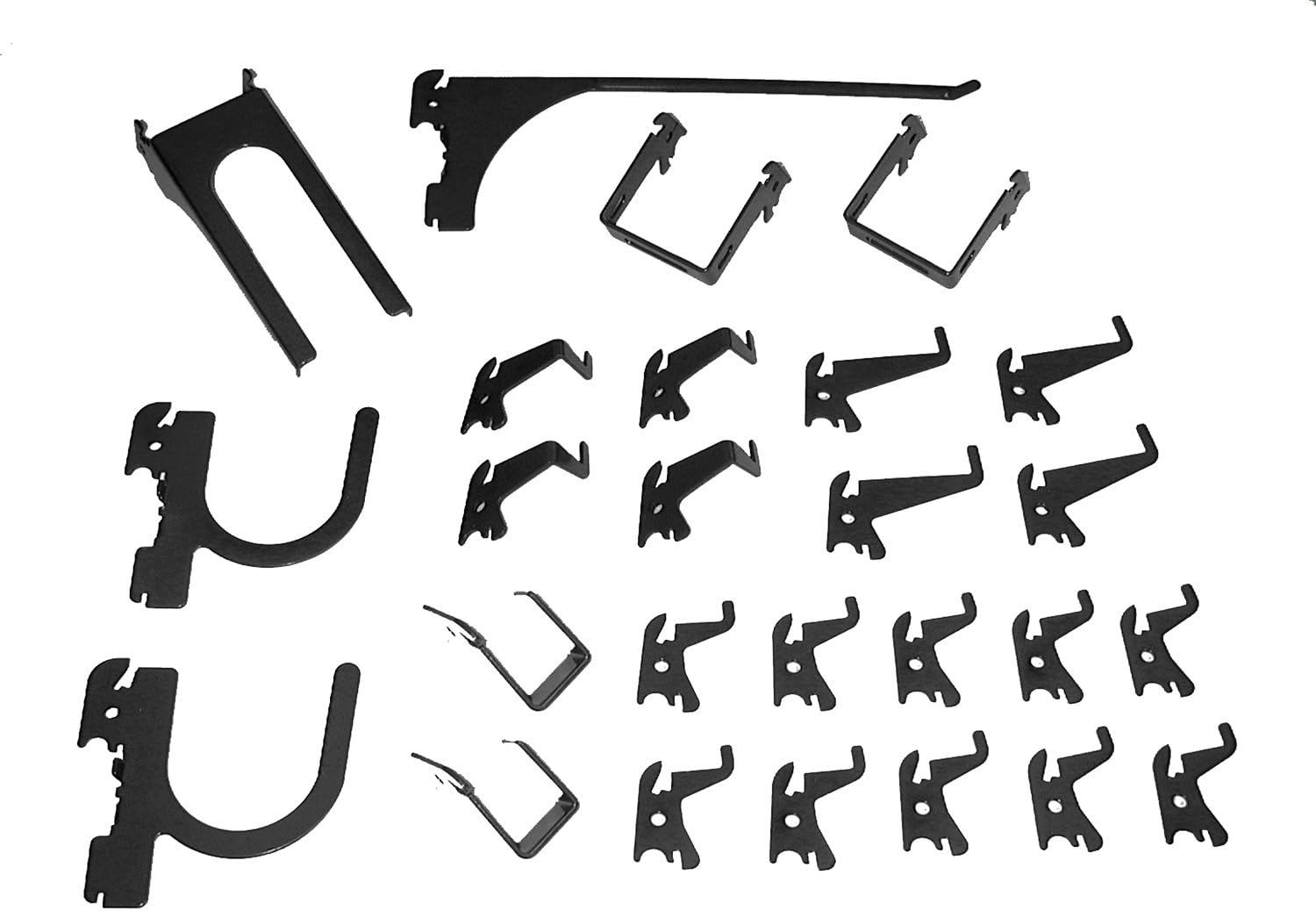 Wall Control Metal Pegboard Tool Organizer Kit (30-WRK-400GB) and Wall Control 26 Piece Deluxe Slotted Hook Assortment (KT-200-DLX)
