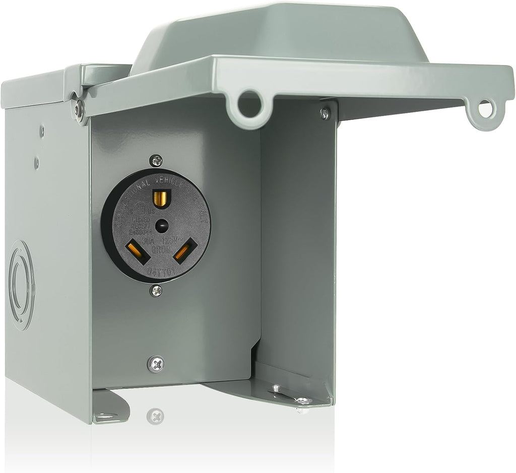 30 Amp RV Power Outlet Box, 125 Volt NEMA TT-30R Receptacle, Lockable Enclosed Outdoor Plug, Electrical Receptacle Panel, Weatherproof Temporary Hookup for RV Camper Car Travel Generator