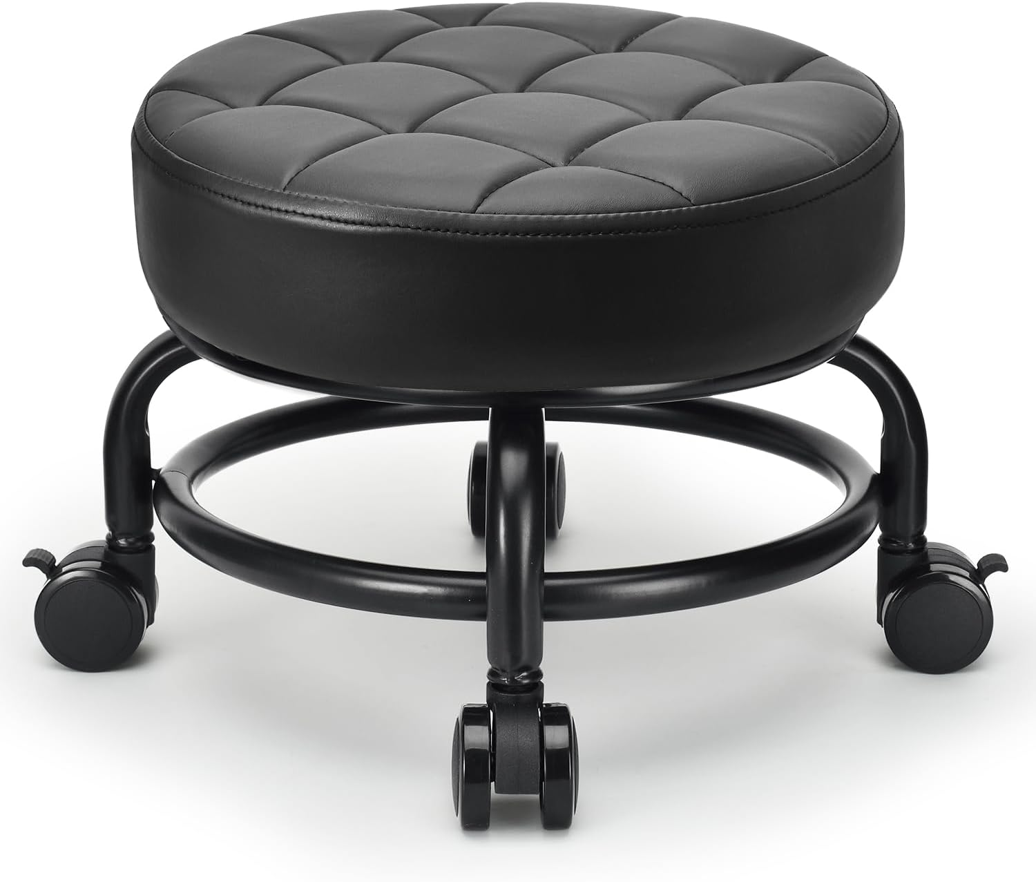 Low Roller Seat Low Height Rolling Stool PU Leather Rolling Stool, Modern Rolling Chair for Home Office Garage Shop