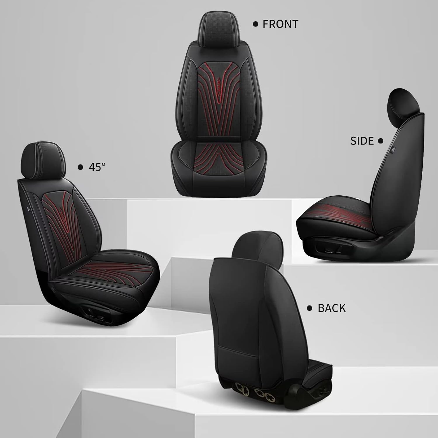 Seat Covers for Car Fit for Toyota Camry 2025 2024 2023-2012: Front Seat Covers Faux Leather Waterproof Breathable Car Seat Cushions Cover (2 Seats,Black & Red Line)