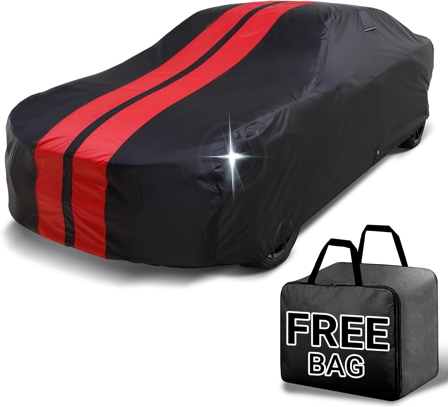 iCarCover Custom Car Cover for Buick Super 4-Door (1950-1953) Waterproof All-Weather Rain Snow UV Sun Protector Full Exterior Indoor Outdoor Car Cover (Stripe - Black/Red)