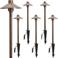 Gardencoin Solid Brass Low Voltage Pathway Lights (6.7'' Shade, 21.9'' Tall), 12V AC/DC Heavy Duty LED Landscape Path Lights Outdoor Wired, Antique Bronze Walkway Lights with Larger Stake, 6-Pack