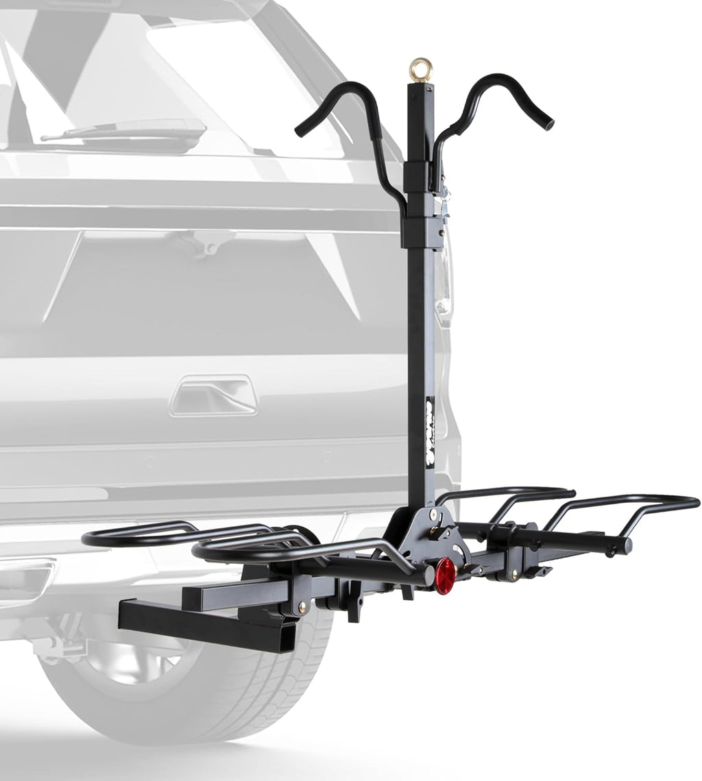 Young 200 lbs. Capacity Hitch Mounted 2-Bike Rack with Lock for Standard, Mountain, Fat Tire Bikes, fit Car, SUV, Van, RV, Trailer, Truck，Fits up to 5" Fat Tire Width and 50" Wheelbase，for 2" Receiver