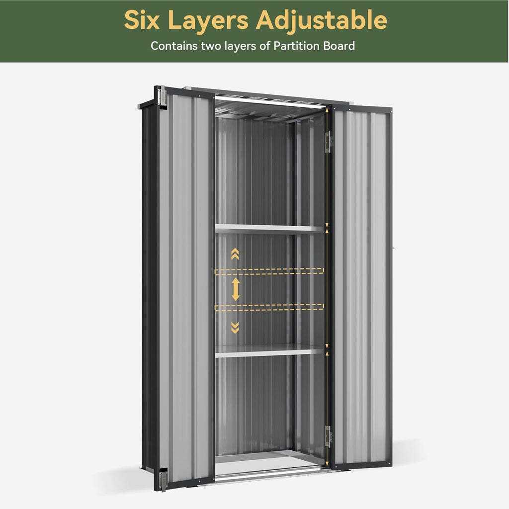Aoxun 31x19 in Outdoor Storage Cabinet Metal Garden Shed with 2 Adjustable Shelves 3 Layer Indoor& Outdoor Waterproof Vertical Storage Shed for Patio Garden, Garage, Porch (Black, 22 Cu.Ft)