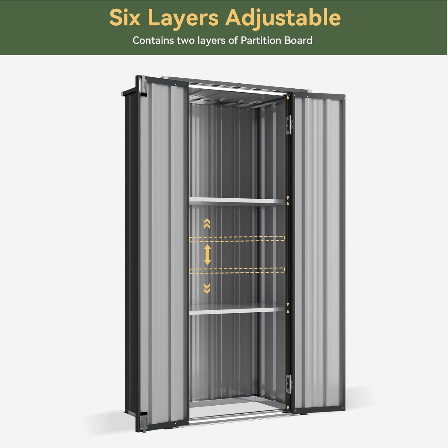 Aoxun 31x19 in Outdoor Storage Cabinet Metal Garden Shed with 2 Adjustable Shelves 3 Layer Indoor& Outdoor Waterproof Vertical Storage Shed for Patio Garden, Garage, Porch (Black, 22 Cu.Ft)