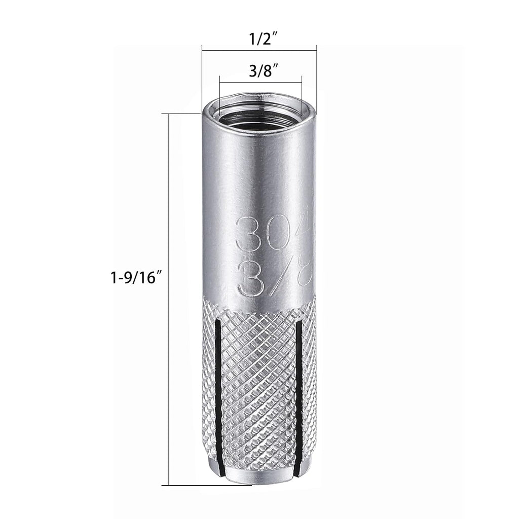 Wensilon(20 pcs) 3/8"-16 Premium Stainless Steel Drop in Anchors Assortment, Knurled Drop-in-Anchor for Solid Concrete, Internal Forced Expansion Screw Bolts