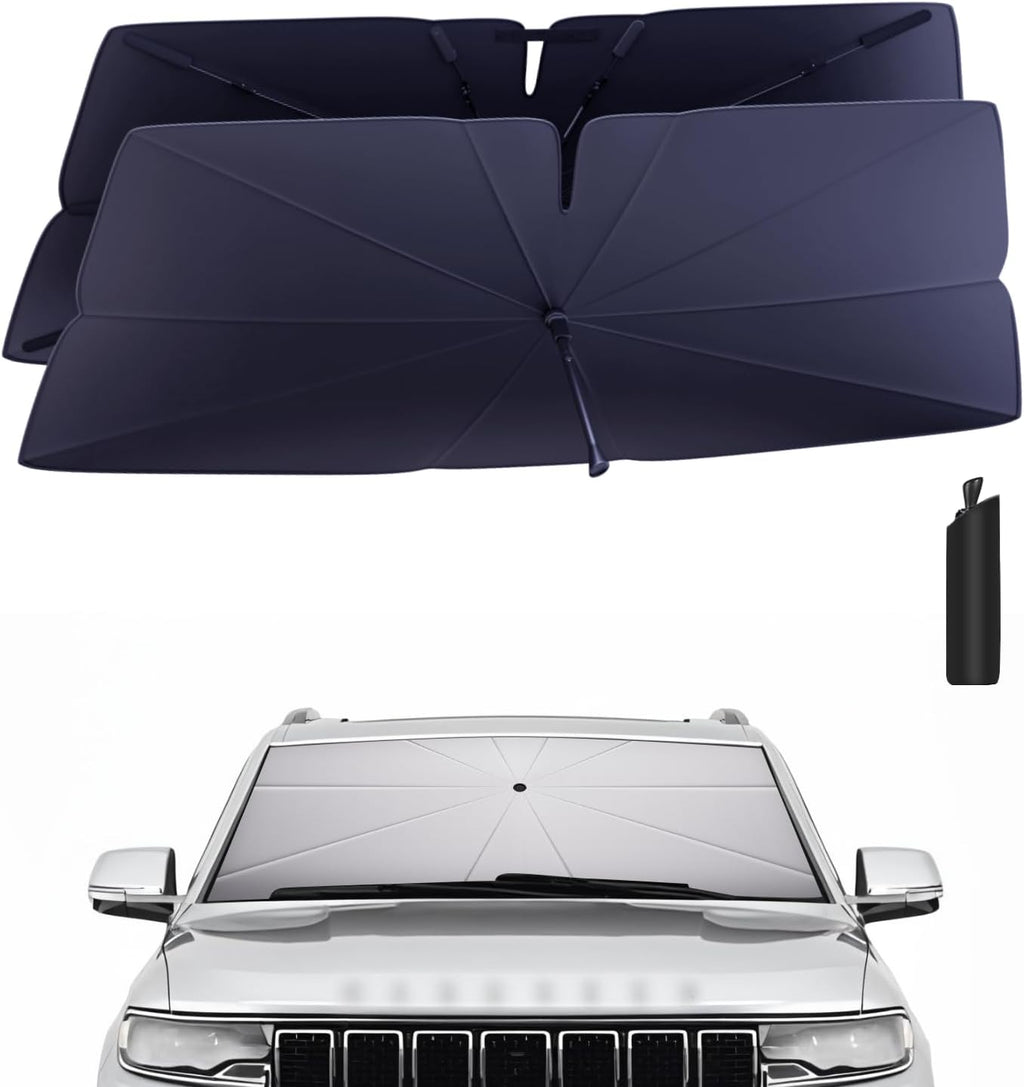 Windshield Sun Shade Umbrella for 2022-2025 Jeep Wagoneer Accessories: Custom Fit 240T Silver, Double Thickened, Foldable Sunshade Window Sun Visor, Ultimate 99% UV Blocking for Series I/II/III