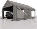 12 x 20FT Heavy Duty Carport with Roll-Up Windows, Portable Garage with Removable Sidewalls & Doors, Portable Car Tent Garage with Roll-Up Windows and All-Season Tarp, for Car, Truck,
