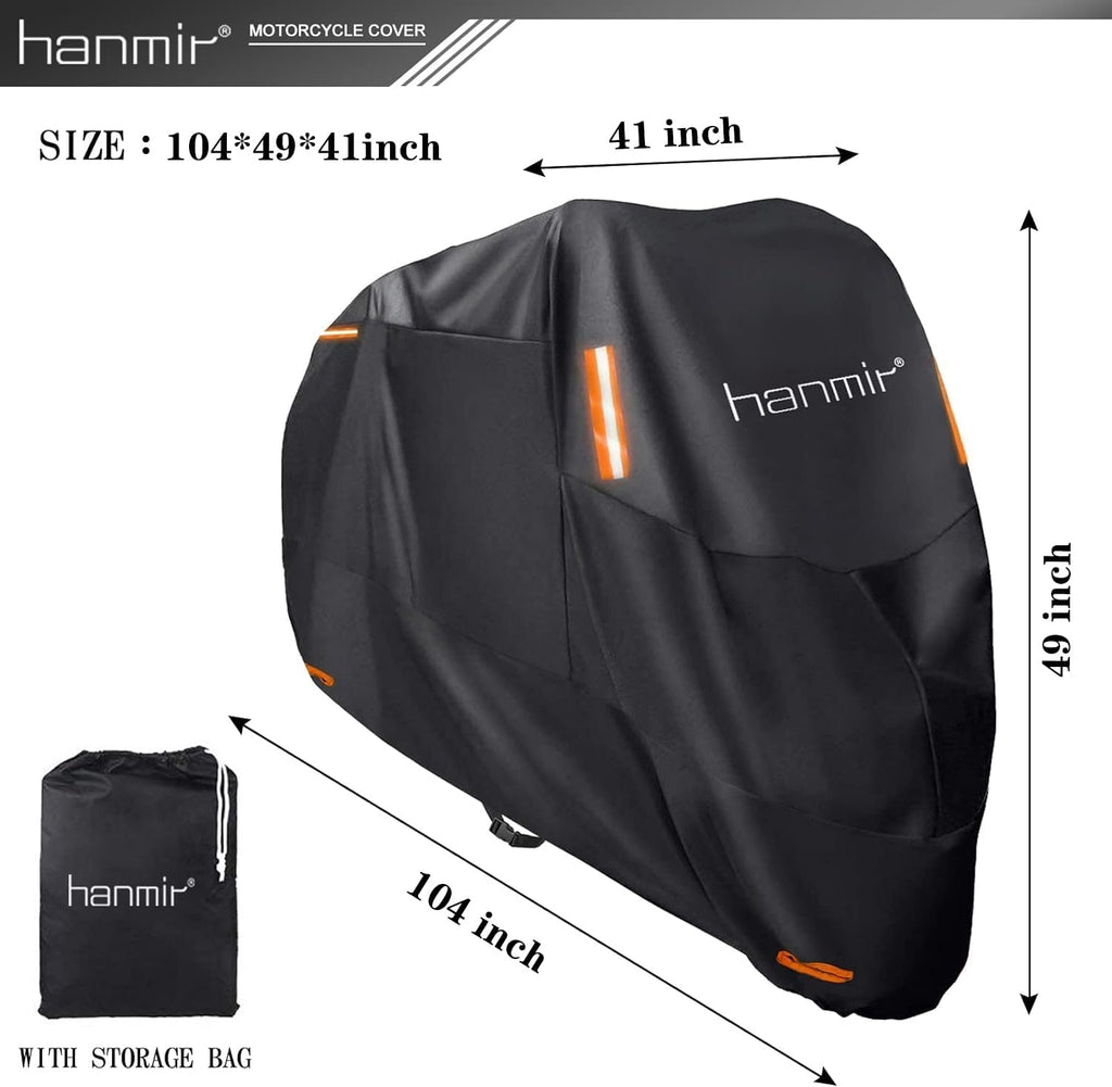 Motorcycle Cover,Motorbike Cover All Season Universal Weather Waterproof Outdoor UV Protection with 4 Reflective Strips & Storage Bag,XXXL Motorcycles Vehicle Cover
