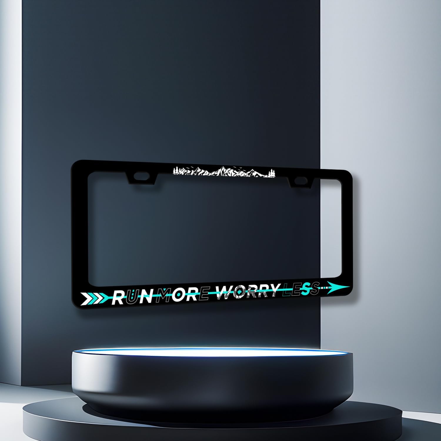 Run More Worry Less License Plate Frame Mountain Arrow License Plate Holder Stainless Steel Front and Rear Car Tags Auto Parts Funny License Plate Decoration with Screws Men Women 12.2" x 6.2"