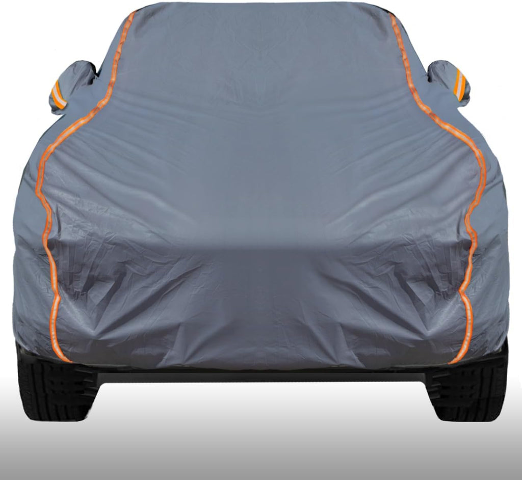 KEYOOG Universal Waterproof Heavy Weight Full Car Covers, Fit Pickup, All Weather, Outdoor Full Cover Weatherproof UV Sun Protection Snow Dust Storm Resistant with PEVA Cotton, Fit Length 198"-220"