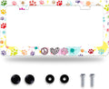 Dog Cat Paw License Plate Frame Colorful Paws License Plate Stainless Steel Funny License Plate Holder for Men Women Universal Animals Car Accessories Decoration 12.3" x 6.3"