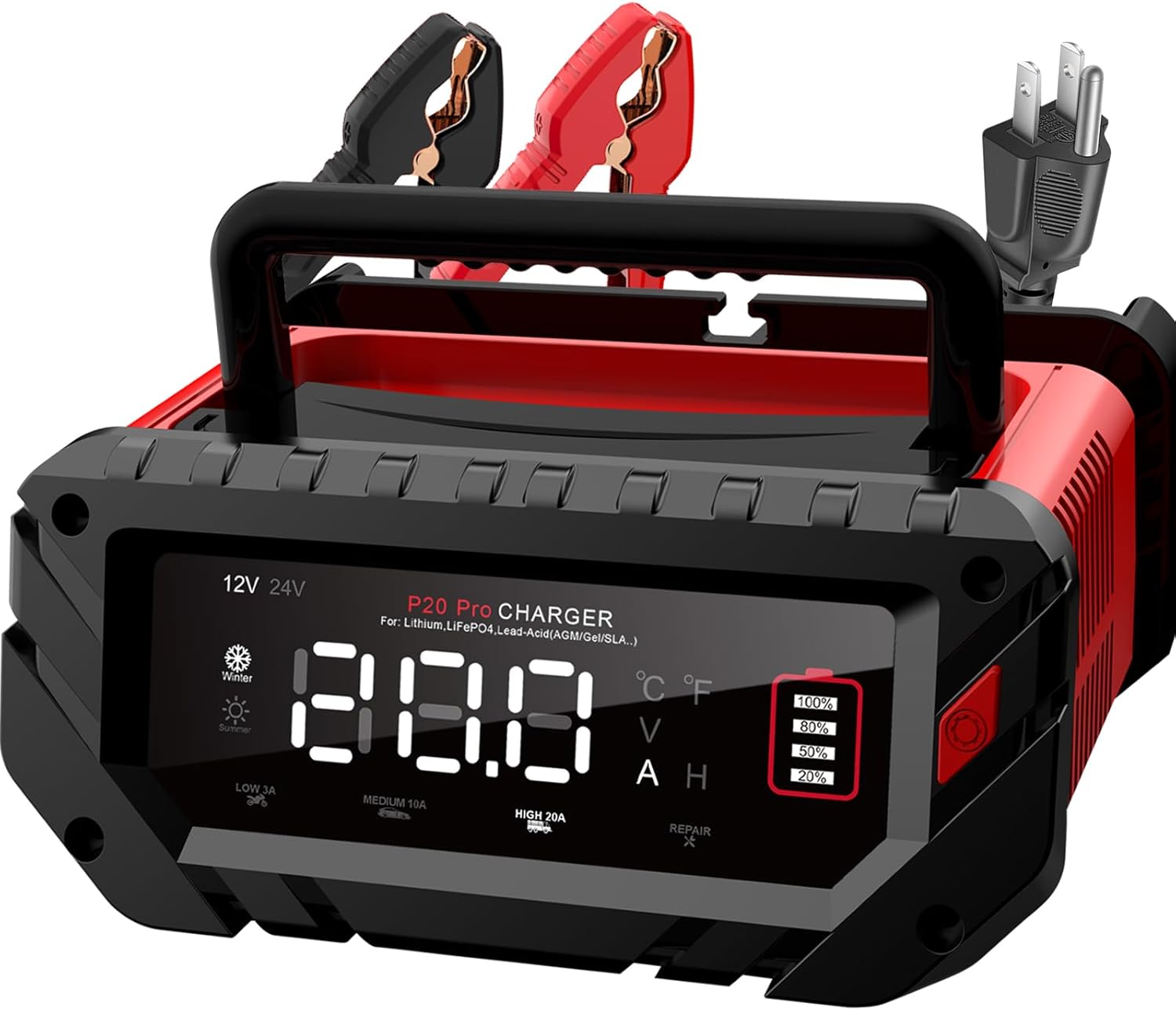 Lithium Lifepo4 Battery Charger,12V 24V AGM Deep Cycle Fully Automatic Car Battery Charger,12 Volt 24 Volt 20 amp Batetry Charger Automotive,Smart Trickle Charger
