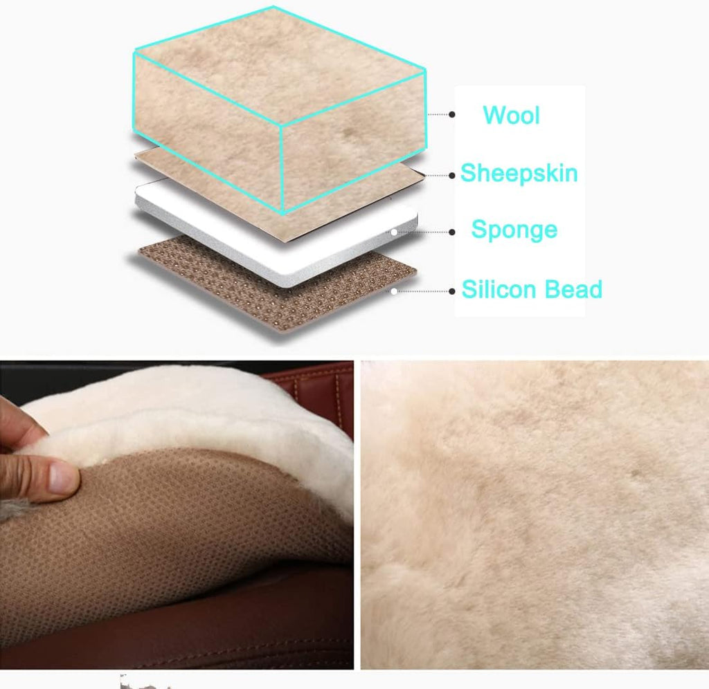 Fluffy Genuine Sheepskin Car Seat Cover for Auto Fuzzy Interior Accessories Cushion with Soft Wool Natural Fur Non-Slip (Pearl, Back)