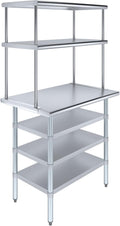 Amgood 24" x 36" Stainless Steel Work Table with 3 Shelves and 18" Wide Double Tier Overshelf | Metal Kitchen Prep Table & Shelving Combo | NSF