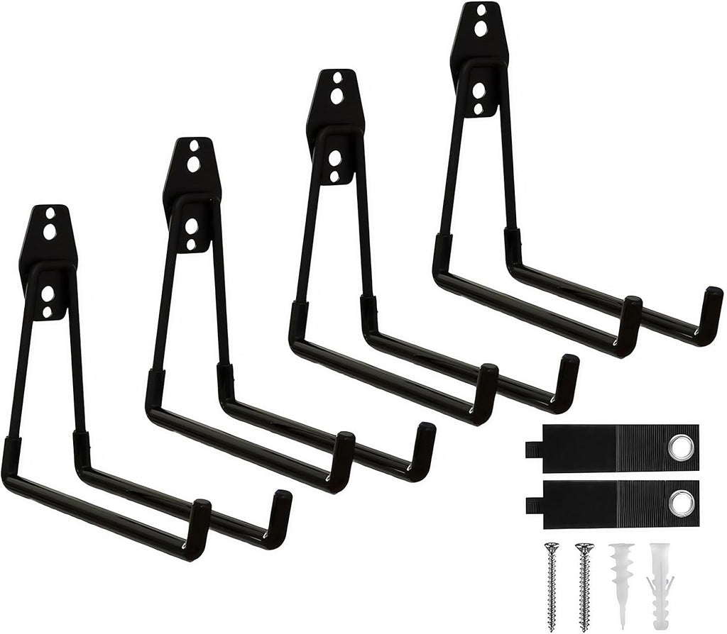 Garage Hooks, 4 Pack Large Square Wall Hooks for Hanging Heavy Duty Ladders, Bikes, Tools Ideal for Garage, Garden, Basement Utility Room Storage (Black)