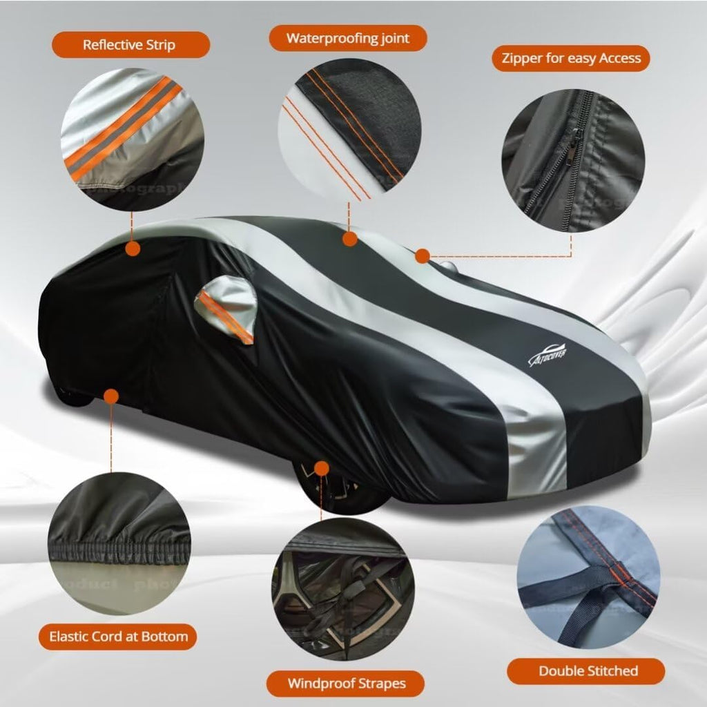 Waterproof Car Cover with Silver Stripe Design,Outdoor/Indoor Car Cover for Automobiles All Weather Waterproof Universal Fit Audi A8, Lexus LS500, Jaguar XJ,Benz S-Class