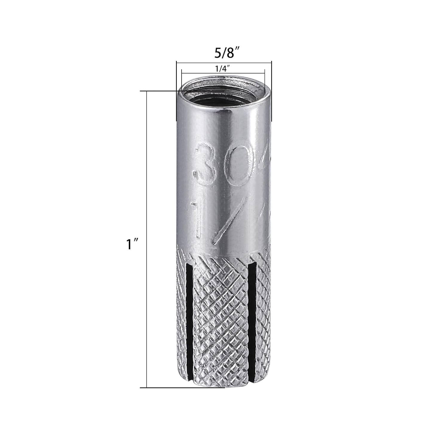 Wensilon(100 pcs) 1/4"-20 Premium Stainless Steel Drop in Anchors Assortment, Knurled Drop-in-Anchor for Solid Concrete, Internal Forced Expansion Screw Bolts