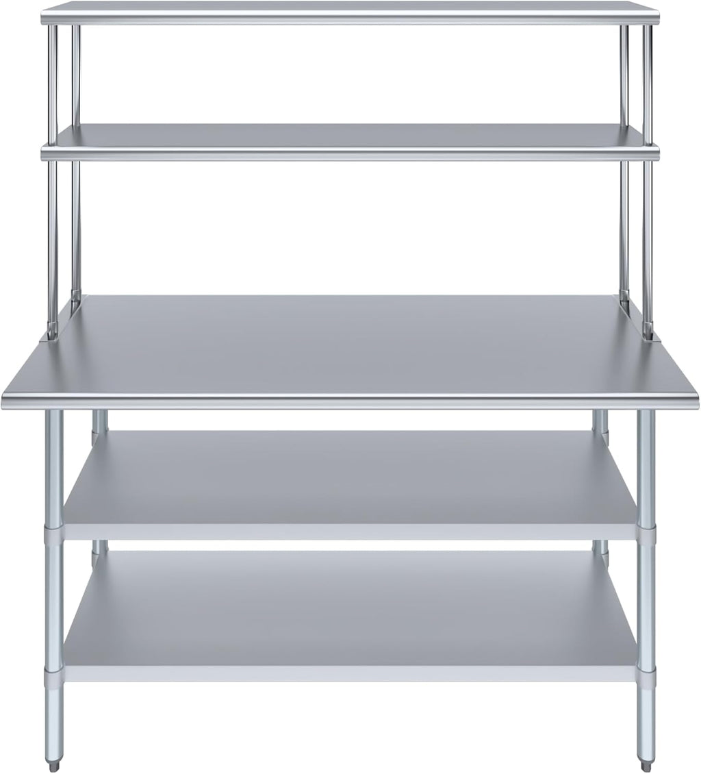 Amgood Stainless Steel Work Table with 2 Shelves | Metal Kitchen Prep Table & Shelving Combo (24" x 60" Table with 2 Shelves + 12" Overshelf)