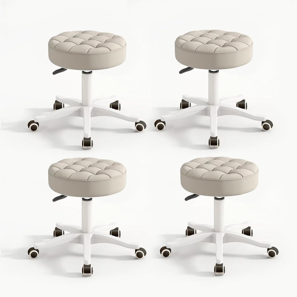 Small Chair Round Rolling Stool with Wheels PU Leather Height Adjustable Swivel Drafting Work SPA Salon Stools Home Office Chair