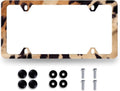 Vintage Brown White Cow Print License Plate Frame Animal Spots License Plate Stainless Steel Colorful Accessories Cars Decor 12.2 X 6.2 Inch with 4 Holes and Screws Fits Standard Us Ca Vehicles