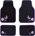 CAR PASS Embroidery Butterfly and Flower Car Floor Mats, Purple Car Floor Mats, Universal Fit 95% Automotive,SUVS,Sedan,Vans,for Women,Girly,Set of 4(Black with Purple)