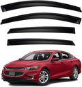 4pcs Front+Rear Smoke Tint Sun/Rain Guard Outside Mount Tape-On Vent Window Visors Compatible with 2016-2024 Chevy Malibu