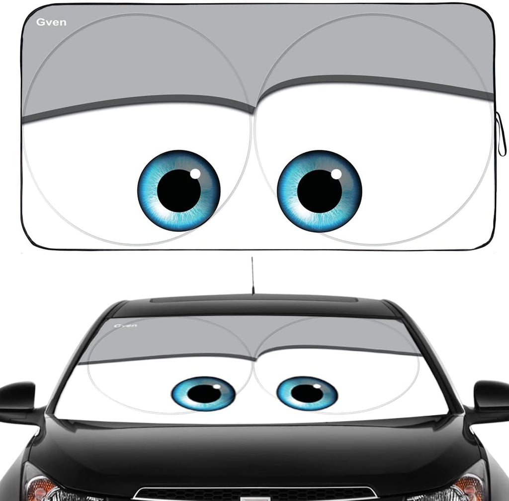 Gven Windshield Sun Shade, 2025 Car Sun Shade Windshield for Front Window Funny Automotive Interior Cover Sun Visor Protector Blocks UV Rays Foldable 240T Keep Your Vehicle Cool(Eyes-Grey, L)
