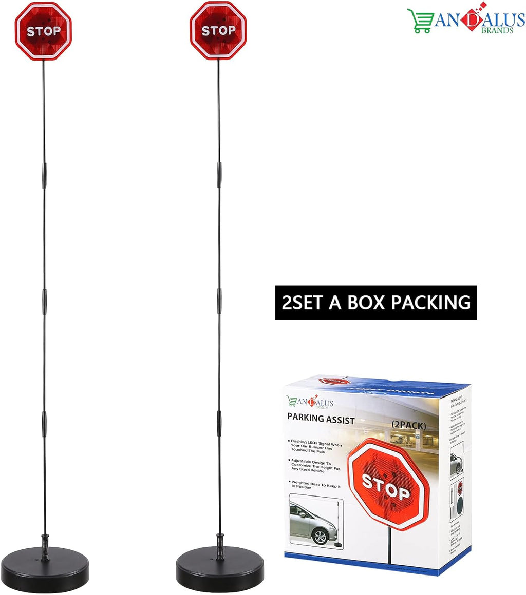 Andalus Brands Flashing LED Stop Sign Garage Parking Assistant System | Bumper Sensor,Red (2 Pack)