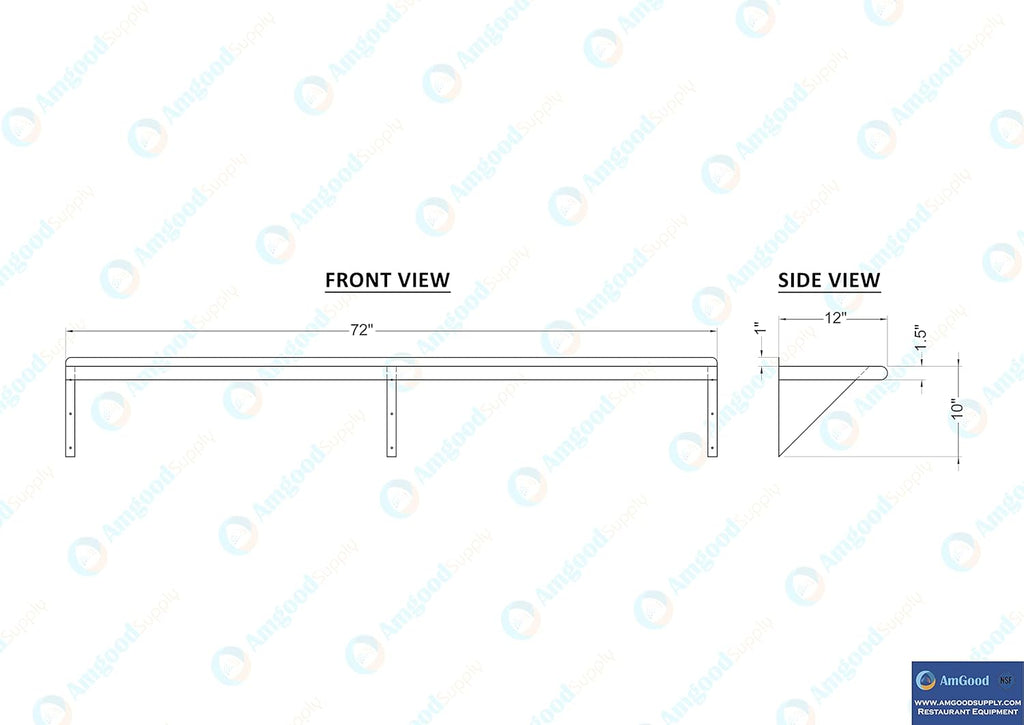 AmGood 72" Long X 12" Deep Stainless Steel Wall Shelf | NSF Certified | Appliance & Equipment Metal Shelving | Kitchen, Restaurant, Garage, Laundry, Utility Room