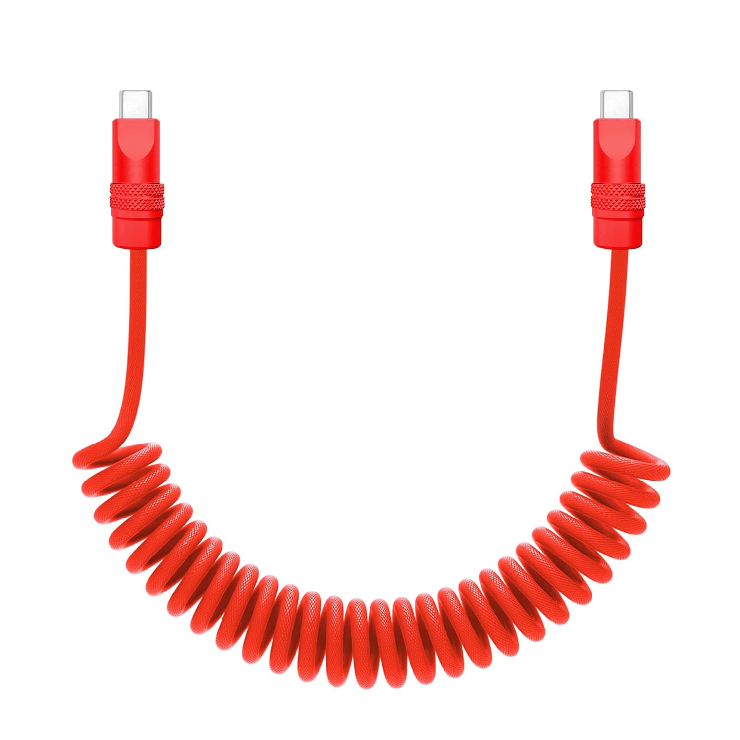 chubbycable Curly Chubby - Retractable Fast Charging Cable 240W Coiled Charger Cord for Car Durable USB-C Cable for Phones, Tablets and More, Red+Red, Type-C to Type-C, 1.3FT-2.3FT