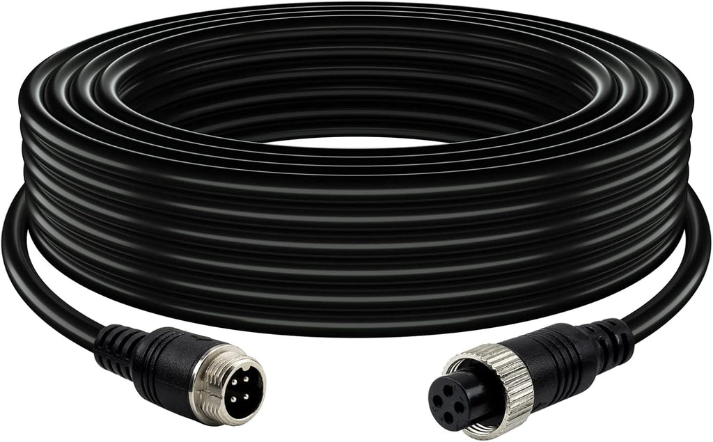 50FT Car 4-Pin Aviation Video Extension Cable，15m Car Video Extension Cable for CCTV Rearview Camera Truck Trailer Camper Bus Motorhome Vehicle Backup Monitor Waterproof Shockproof System